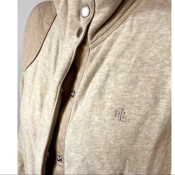 Preppy Button& Zip Sweatshirt Jacket with Patch Shoulder Size 2XL / Lauren RL - Picture 3 of 14